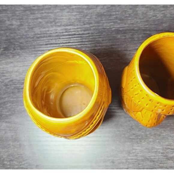 Tiki Mug Tumbler Bar Light Brown Ceramic (2 Mugs) 12 oz Polynesian 3D Face 6.75" - Picture 5 of 6
